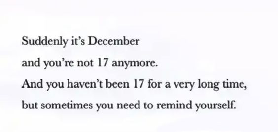 suddenly it's december and you're not seventeen anymore. and you haven't been seventeen for a very long time, but sometimes you need to remind yourself